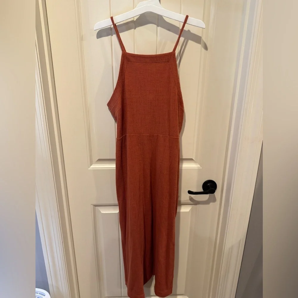 MADEWELL BURNT ORANGE CROSSHATCH TEXTURE KNEE-LENGTH APRON DRESS - Picture 4 of 9